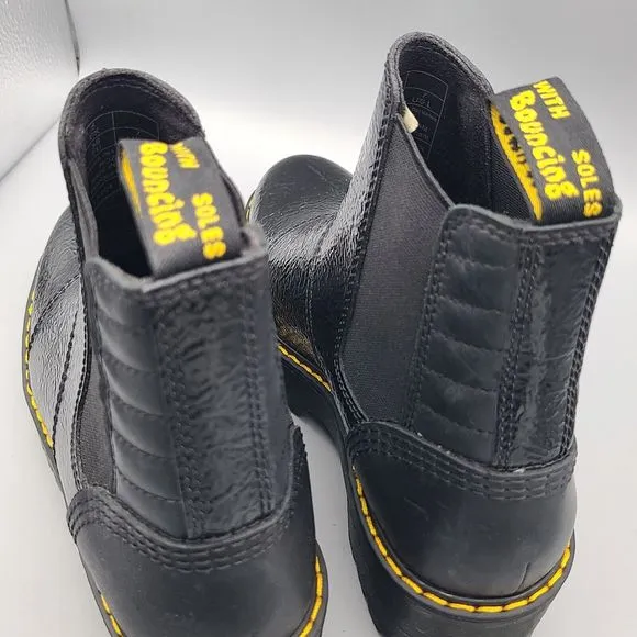 Dr. Martens Boots Womens Black Rozalie Patent Heeled Chelsea Lug Sz 7 38 New