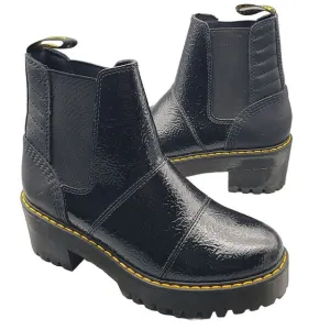 Dr. Martens Boots Womens Black Rozalie Patent Heeled Chelsea Lug Sz 7 38 New