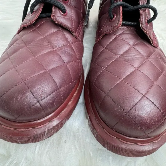 Dr. Martens Coralie Daino Leather Quilted Burgundy Lace-Up Boots