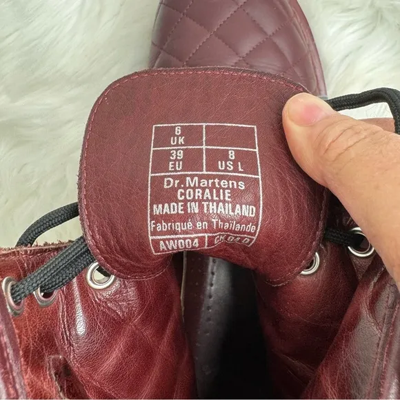 Dr. Martens Coralie Daino Leather Quilted Burgundy Lace-Up Boots