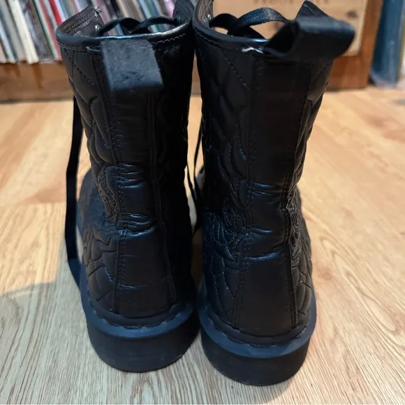 Dr. Martens Mono Matte Black Quilted Rose Embossed Floral Boots