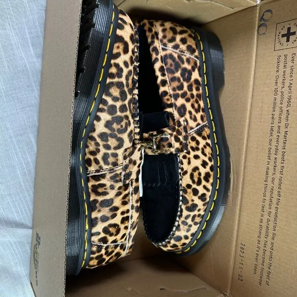 Dr Martens NWB Adrian Hair-On Leopard Print Snaffle Loafers Skull Charm Men's 9
