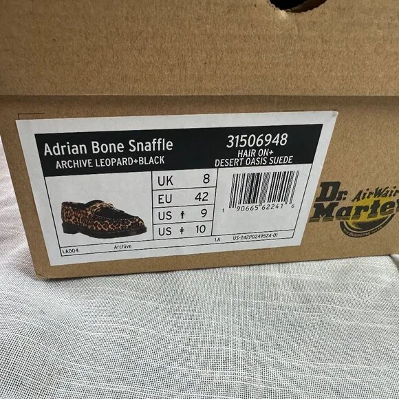 Dr Martens NWB Adrian Hair-On Leopard Print Snaffle Loafers Skull Charm Men's 9