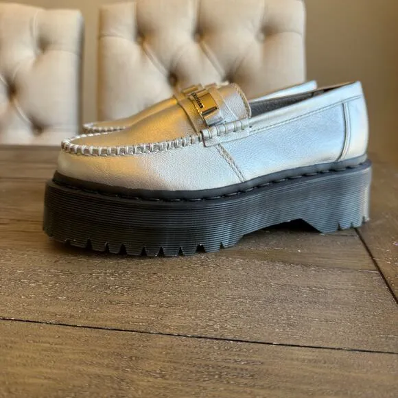 Dr. Martens Women's Size 6 Adrian Metallic Tumble Loafers Lug Sole Platform NEW