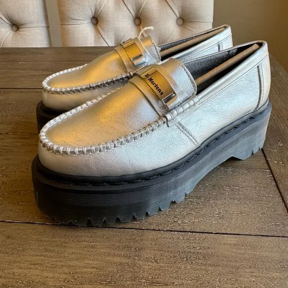 Dr. Martens Women's Size 6 Adrian Metallic Tumble Loafers Lug Sole Platform NEW