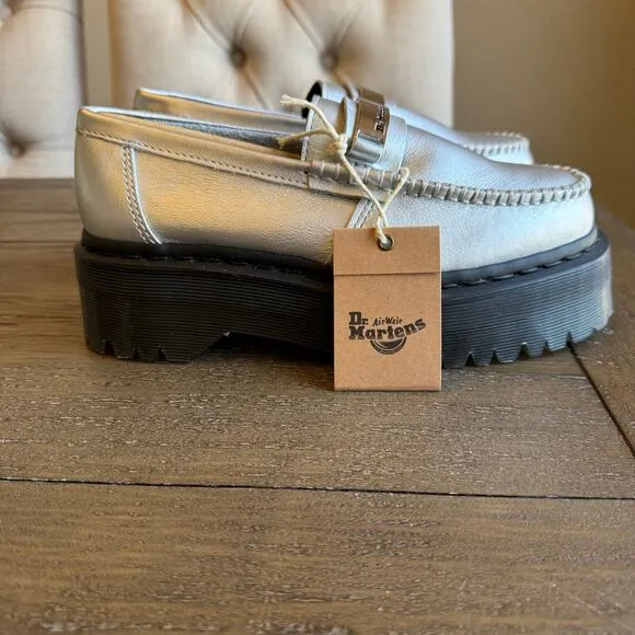 Dr. Martens Women's Size 6 Adrian Metallic Tumble Loafers Lug Sole Platform NEW