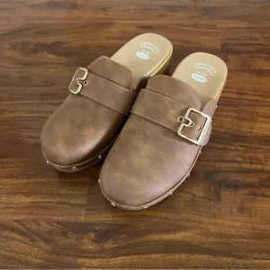 Dr. Scholl’s Cassidy Clog Shoes Slides Brown with Gold Details Womens size 8.5