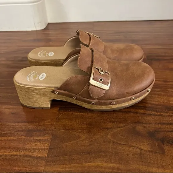 Dr. Scholl’s Cassidy Clog Shoes Slides Brown with Gold Details Womens size 8.5