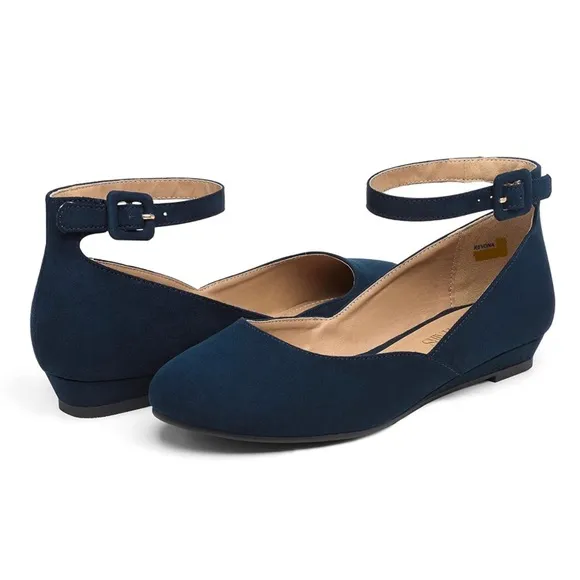 DREAM PAIRS Ankle Strap Low Wedge Flats