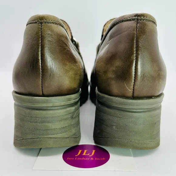 Dromedaris Women's Kella Olive Leather Chunky Loafers Size 42 EU/ 11.5-12
