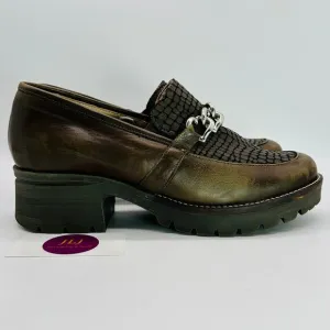Dromedaris Women's Kella Olive Leather Chunky Loafers Size 42 EU/ 11.5-12