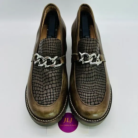 Dromedaris Women's Kella Olive Leather Chunky Loafers Size 42 EU/ 11.5-12