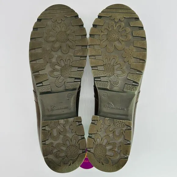 Dromedaris Women's Kella Olive Leather Chunky Loafers Size 42 EU/ 11.5-12