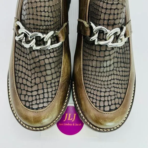 Dromedaris Women's Kella Olive Leather Chunky Loafers Size 42 EU/ 11.5-12