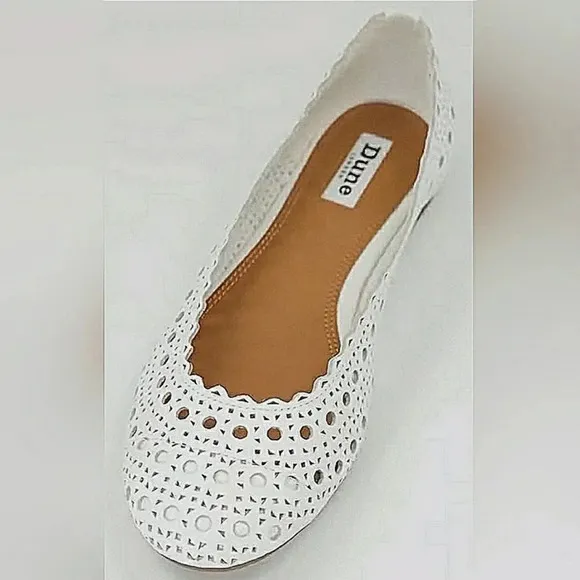 Dune London 7 White Leather Slip-On Ballet Flats