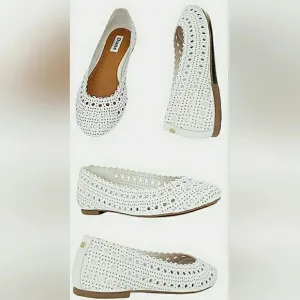 Dune London 7 White Leather Slip-On Ballet Flats