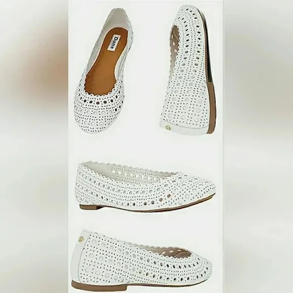 Dune London 7 White Leather Slip-On Ballet Flats