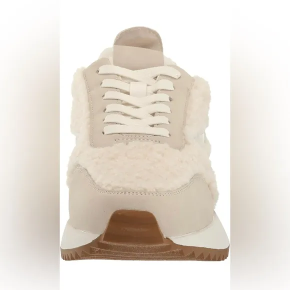 DV by Dolce Vita Bynx Sherpa Fuzzy Ecru Platform Sneaker White Cream Ivory 6.5
