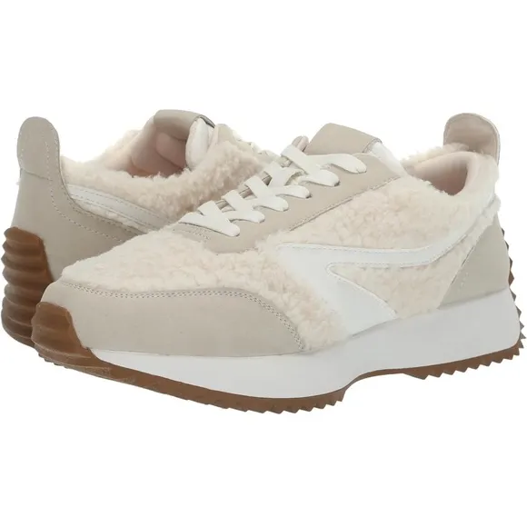 DV by Dolce Vita Bynx Sherpa Fuzzy Ecru Platform Sneaker White Cream Ivory 6.5