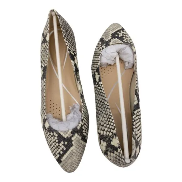 Easy Spirit Ivory White Snake Embossed Caldise Leather Low Heel Pumps Loafers 8W