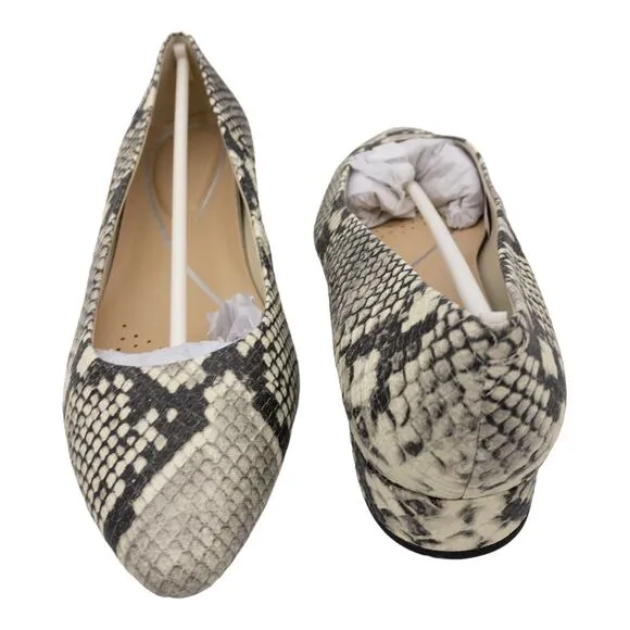 Easy Spirit Ivory White Snake Embossed Caldise Leather Low Heel Pumps Loafers 8W