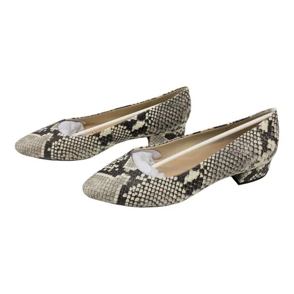 Easy Spirit Ivory White Snake Embossed Caldise Leather Low Heel Pumps Loafers 8W