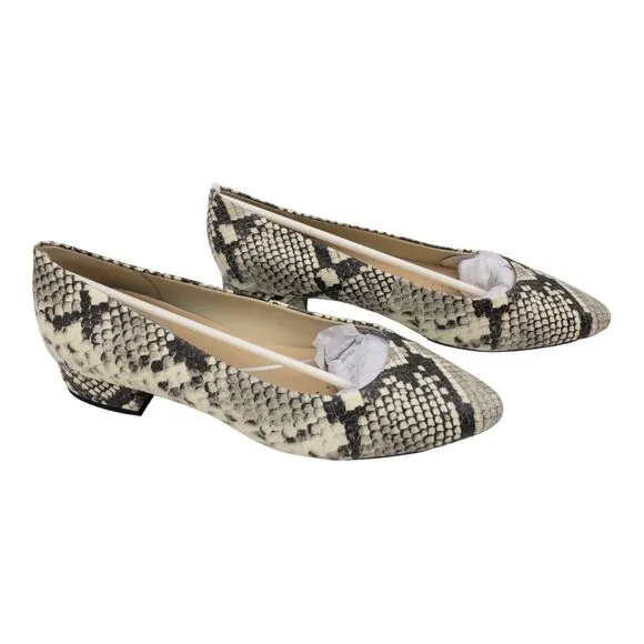Easy Spirit Ivory White Snake Embossed Caldise Leather Low Heel Pumps Loafers 8W