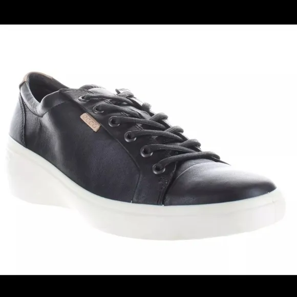 ECCO black leather lace up white wedge women’s sneakers sz 11 US. 42 EU new