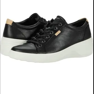 ECCO black leather lace up white wedge women’s sneakers sz 11 US. 42 EU new