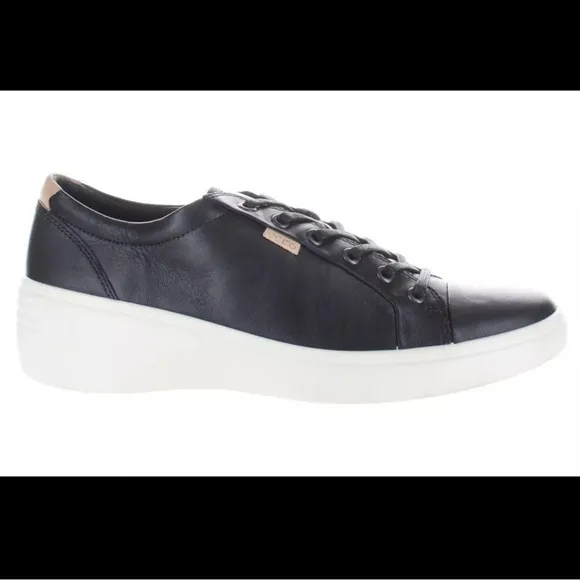 ECCO black leather lace up white wedge women’s sneakers sz 11 US. 42 EU new