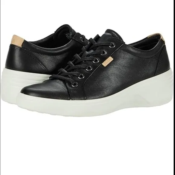 ECCO black leather lace up white wedge women’s sneakers sz 11 US. 42 EU new