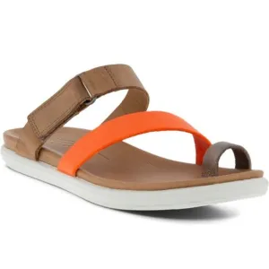 Ecco Simpil Sandals Leather Slides Colorblock Tan Orange Size 41 US 10 NEW