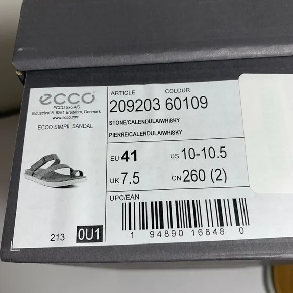 Ecco Simpil Sandals Leather Slides Colorblock Tan Orange Size 41 US 10 NEW