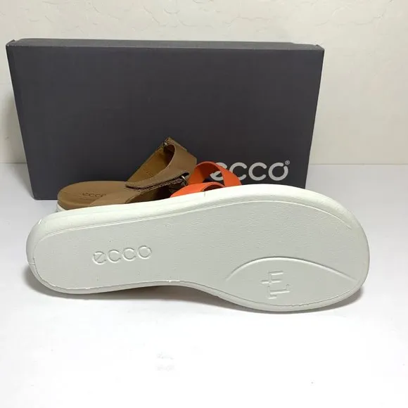Ecco Simpil Sandals Leather Slides Colorblock Tan Orange Size 41 US 10 NEW