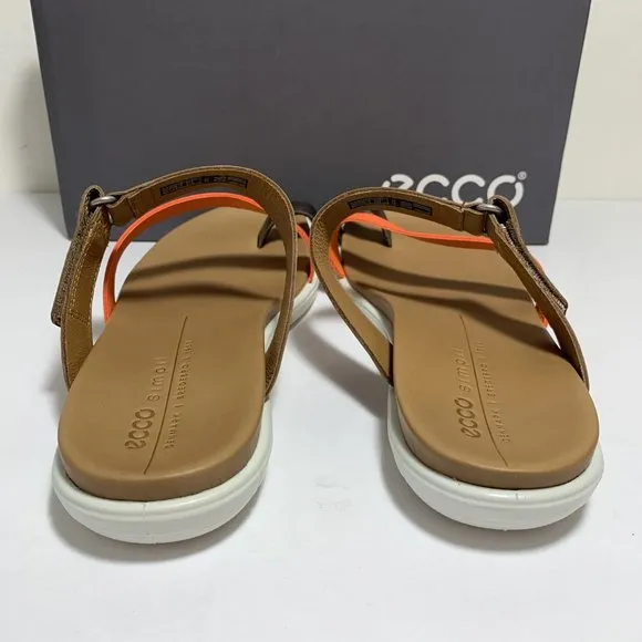 Ecco Simpil Sandals Leather Slides Colorblock Tan Orange Size 41 US 10 NEW