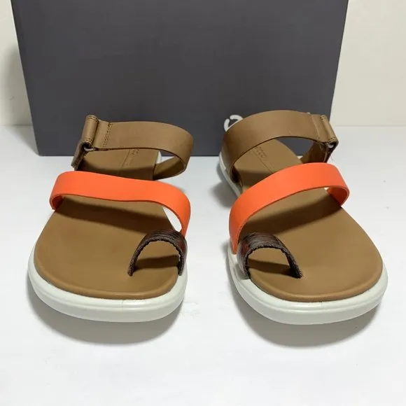 Ecco Simpil Sandals Leather Slides Colorblock Tan Orange Size 41 US 10 NEW