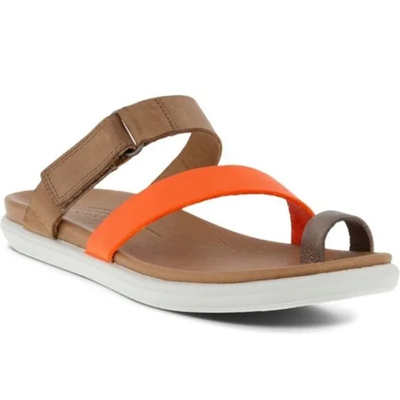 Ecco Simpil Sandals Leather Slides Colorblock Tan Orange Size 41 US 10 NEW