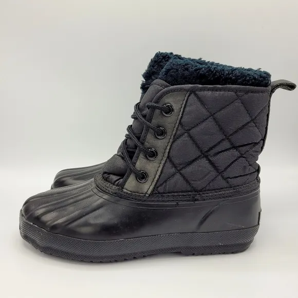 Eddie Bauer Vintage Black Quilted Waterproof Lined Snow Duck Boot Lace Up Size 7