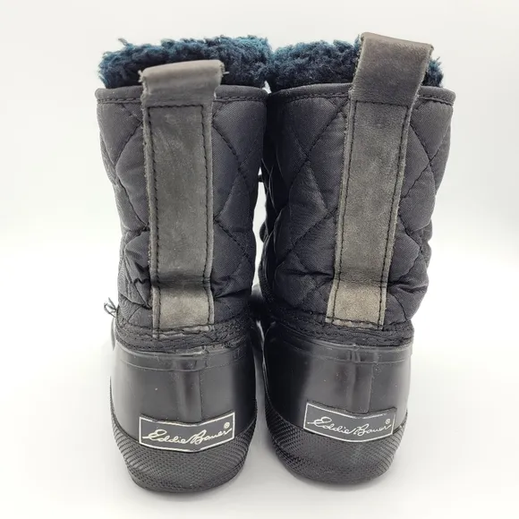 Eddie Bauer Vintage Black Quilted Waterproof Lined Snow Duck Boot Lace Up Size 7