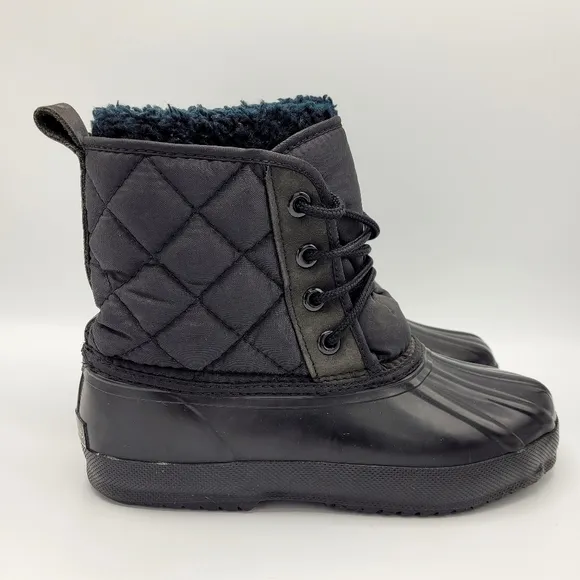 Eddie Bauer Vintage Black Quilted Waterproof Lined Snow Duck Boot Lace Up Size 7