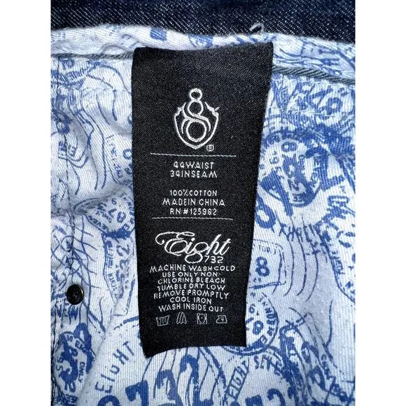 Eight 732 Jeans Mens 44x34 Embroidered Wide Leg 8732 Y2k Baggy Hip Hop