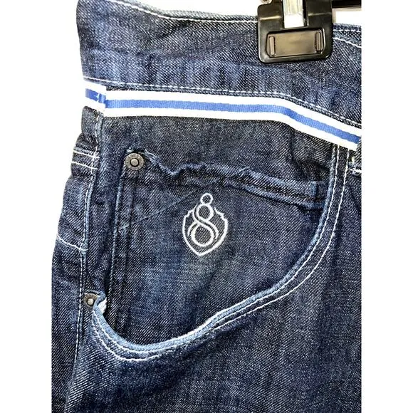 Eight 732 Jeans Mens 44x34 Embroidered Wide Leg 8732 Y2k Baggy Hip Hop
