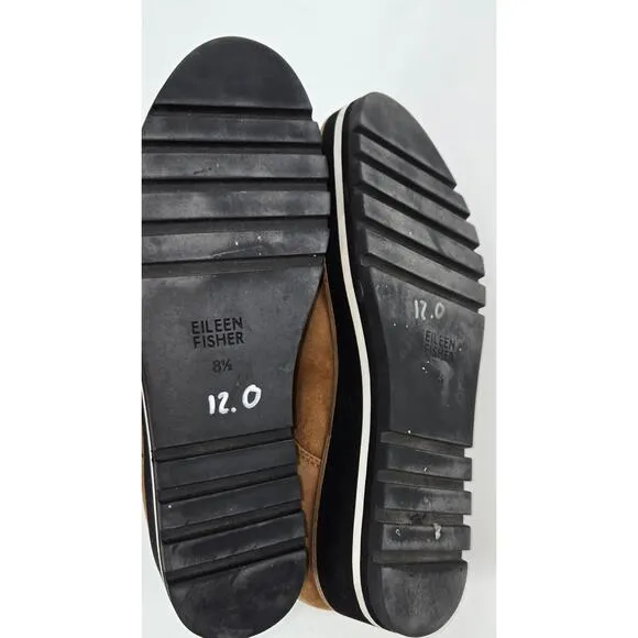 Eileen Fisher Eddy Brown Suede Platform Loafer Womens 8.5 Clean Neutral Comfort
