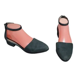 Eileen Fisher Hutton Suede Ankle Strap Flats Womens Sz 7.5 Blue Gray Sandals