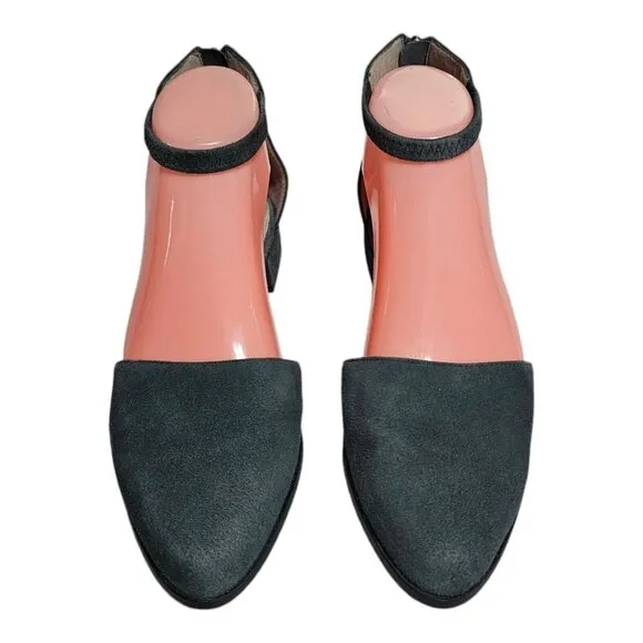 Eileen Fisher Hutton Suede Ankle Strap Flats Womens Sz 7.5 Blue Gray Sandals
