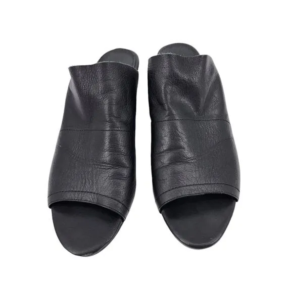 Eileen Fisher JuJu Leather Slip‎ On Peep Toe Slides Mules Heels Sandals Size 9