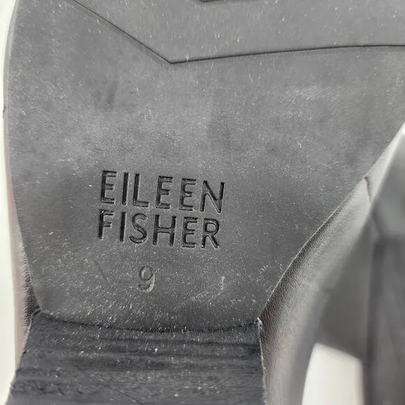 Eileen Fisher JuJu Leather Slip‎ On Peep Toe Slides Mules Heels Sandals Size 9