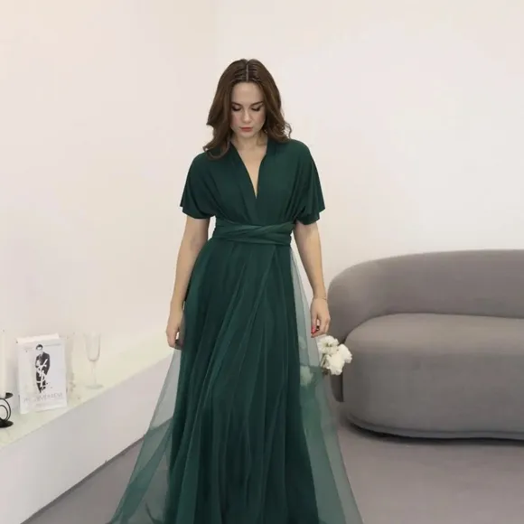 Emerald Green ✨ Convertible Infinity Bridesmaid Dress – One Size Fits Most
