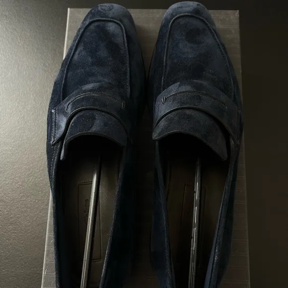 Ermengelo Zegna L’Asola size 9 Blue Suede Penny Loafers