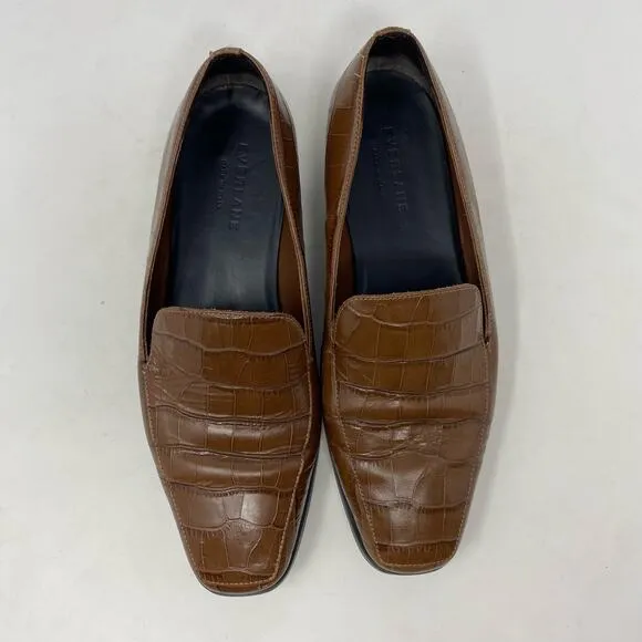 Everlane Brown Crocodile Embossed Leather Loafers Womens Size 7.5